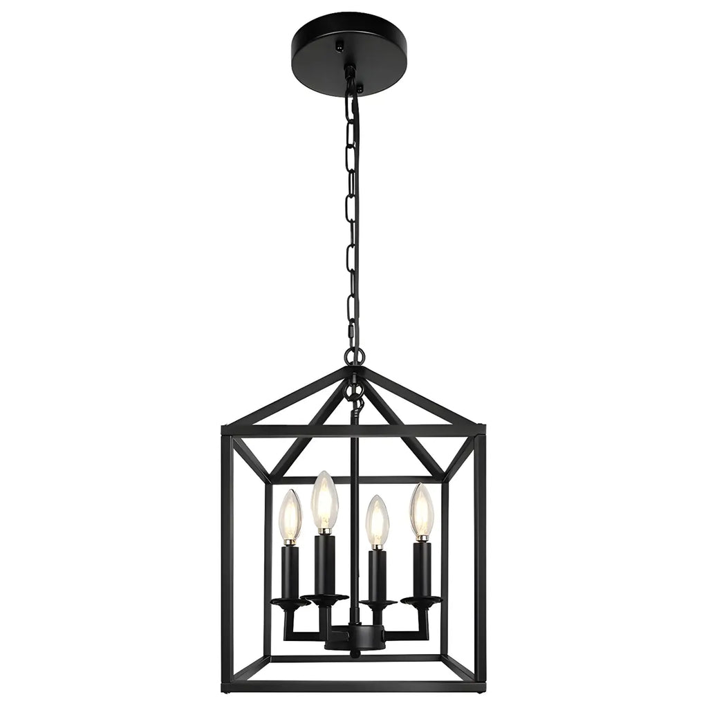 Lustre suspendu de cuisine carré industriel en métal noir avec cage