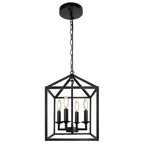 Lustre suspendu de cuisine carré industriel en métal noir avec cage