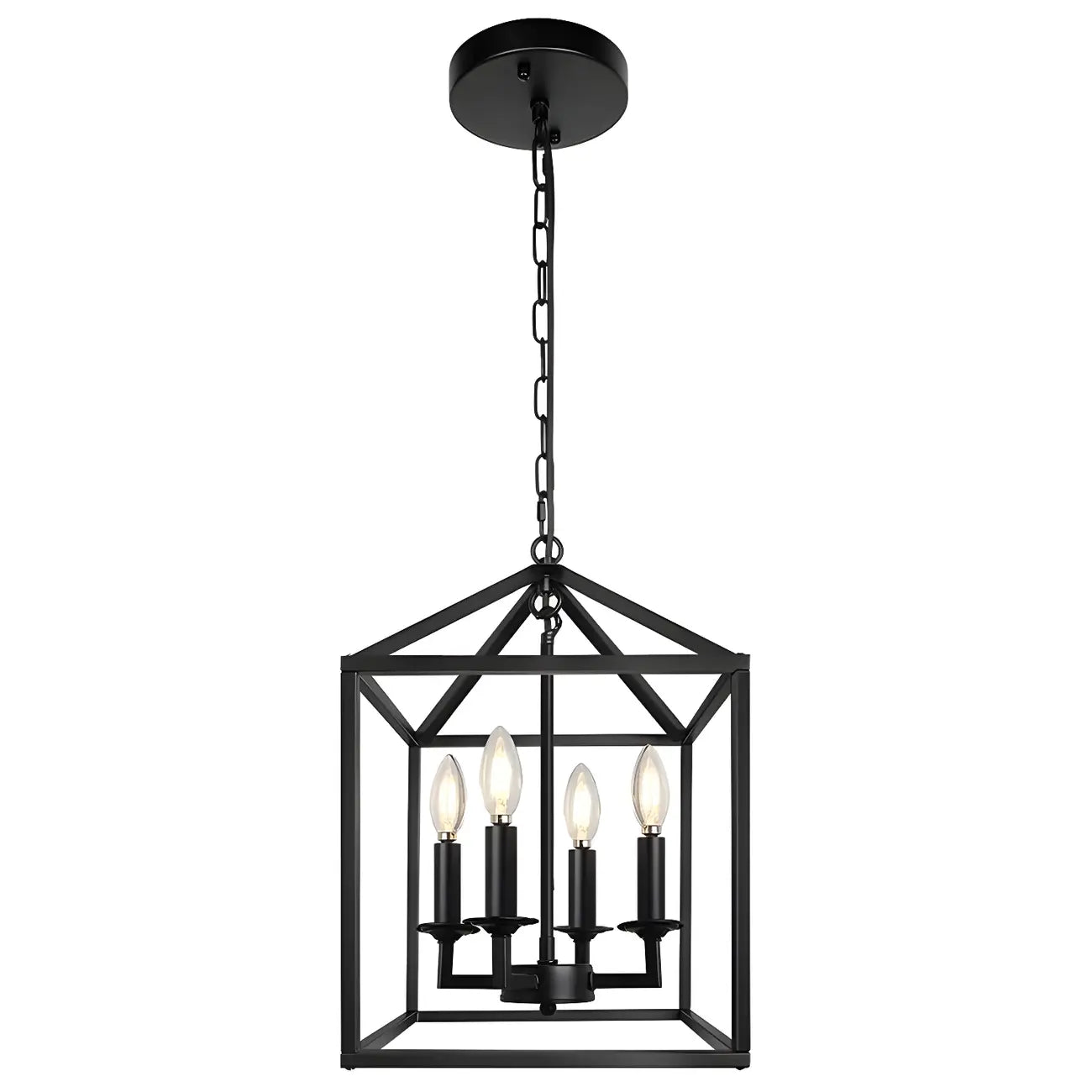 Lustre suspendu de cuisine carré industriel en métal noir avec cage