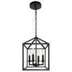 Lustre suspendu de cuisine carré industriel en métal noir avec cage