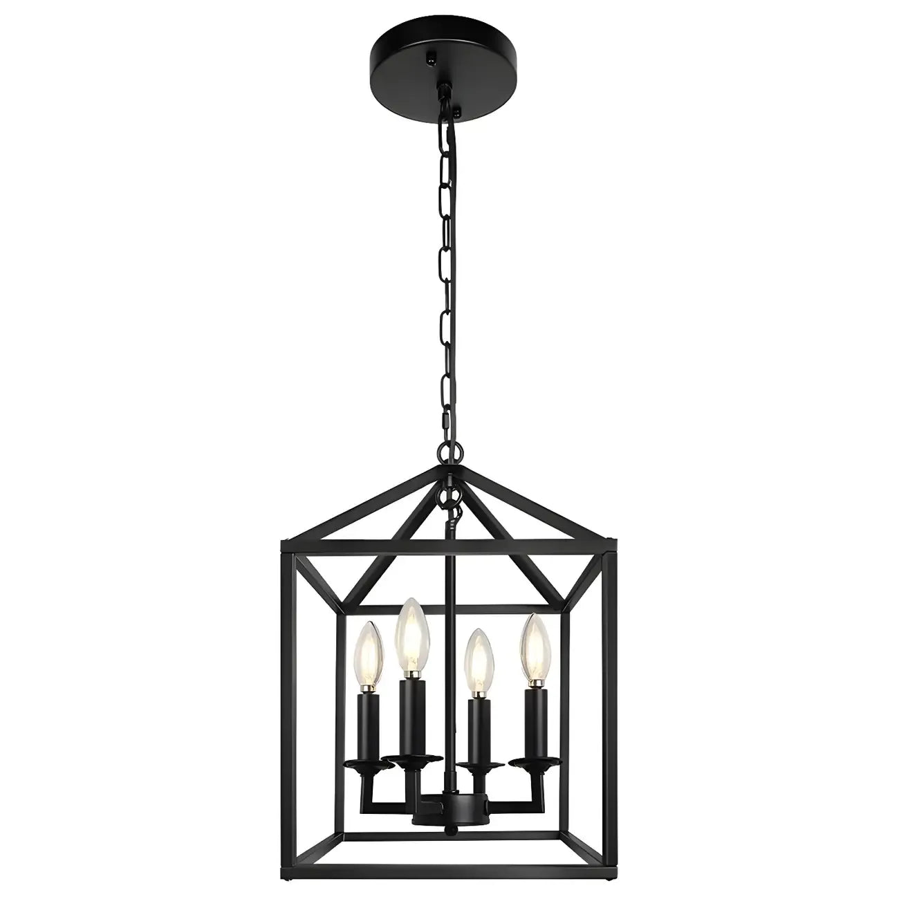Lustre suspendu de cuisine carré industriel en métal noir avec cage