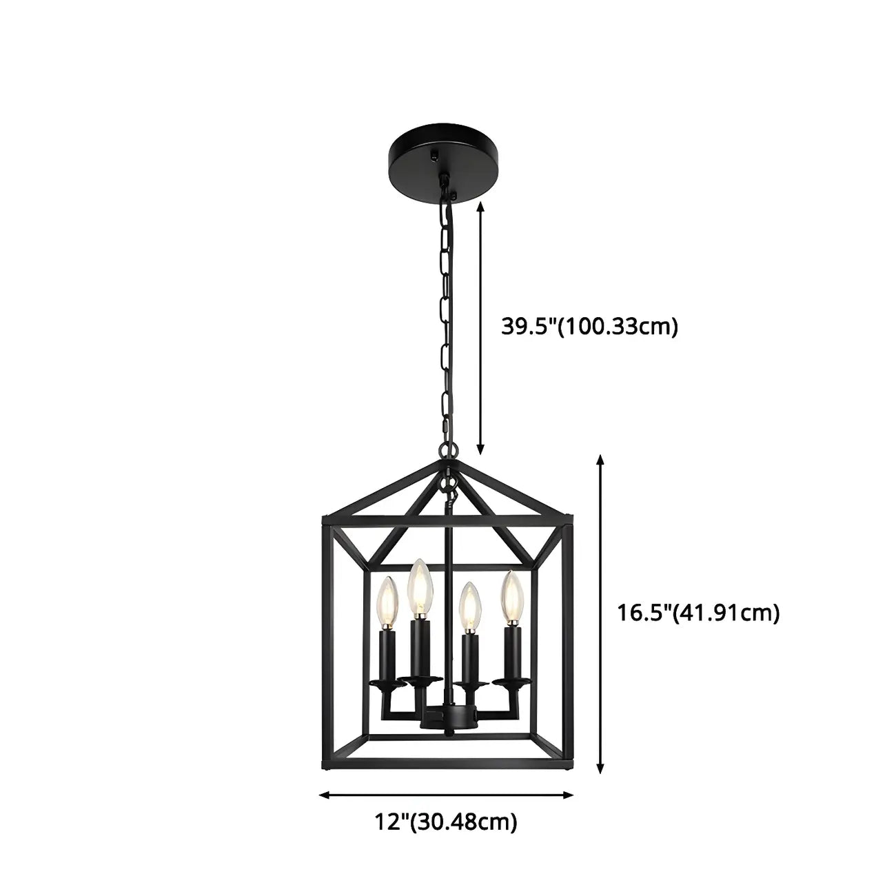 Lustre suspendu de cuisine carré industriel en métal noir avec cage