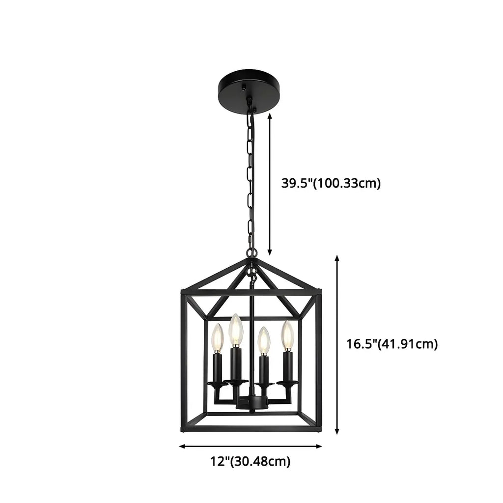 Lustre suspendu de cuisine carré industriel en métal noir avec cage