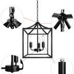 Lustre suspendu de cuisine carré industriel en métal noir avec cage