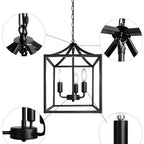 Lustre suspendu de cuisine carré industriel en métal noir avec cage