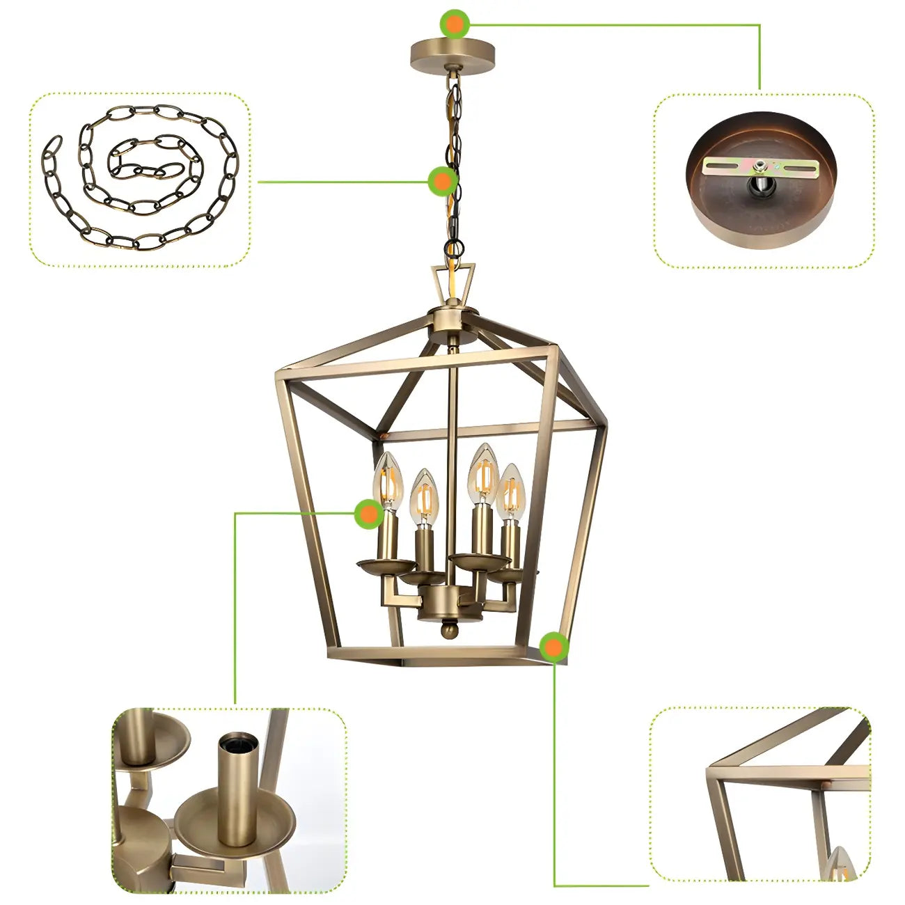 Lustre suspendu de cuisine carré industriel en métal noir avec cage