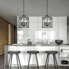 Lustre suspendu de cuisine carré industriel en métal noir avec cage