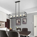 Lampada a sospensione a isola da cucina con 5 luci in vetro nero e stile industriale