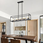 Lampada a sospensione a isola da cucina con 5 luci in vetro nero e stile industriale