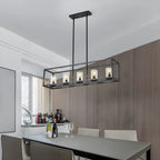 Lampada a sospensione a isola da cucina con 5 luci in vetro nero e stile industriale