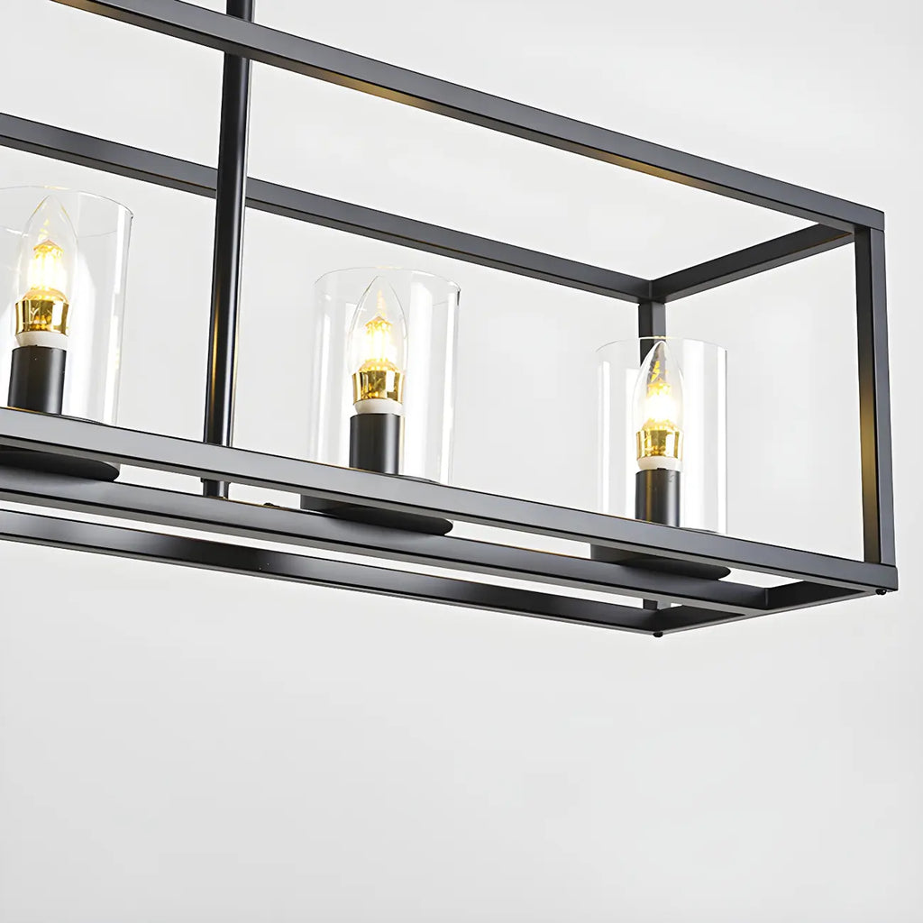 Lampada a sospensione a isola da cucina con 5 luci in vetro nero e stile industriale