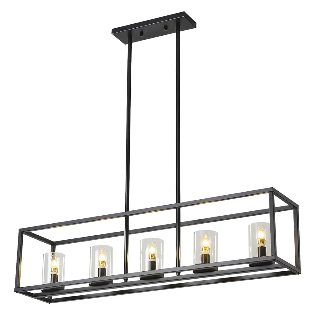 Lampada a sospensione a isola da cucina con 5 luci in vetro nero e stile industriale