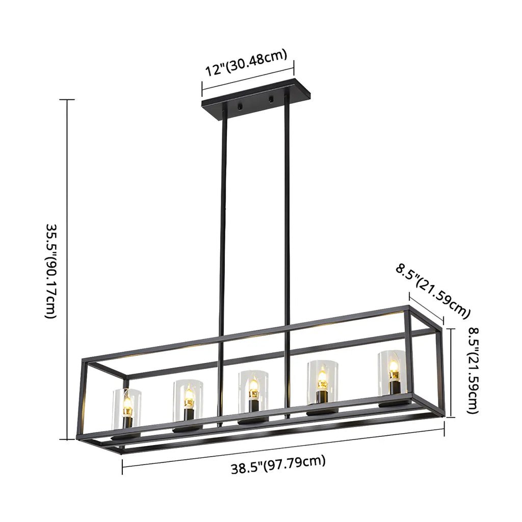 Lampada a sospensione a isola da cucina con 5 luci in vetro nero e stile industriale