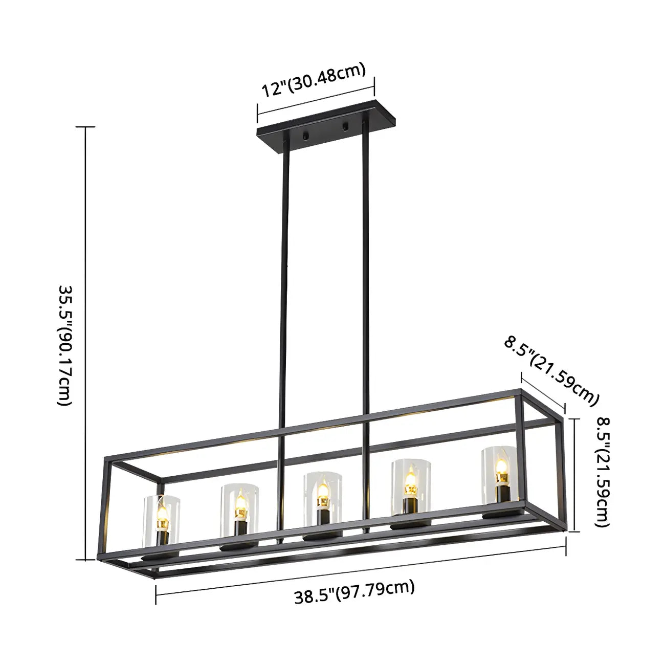 Lampada a sospensione a isola da cucina con 5 luci in vetro nero e stile industriale