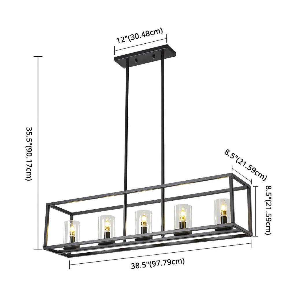 Lampada a sospensione a isola da cucina con 5 luci in vetro nero e stile industriale