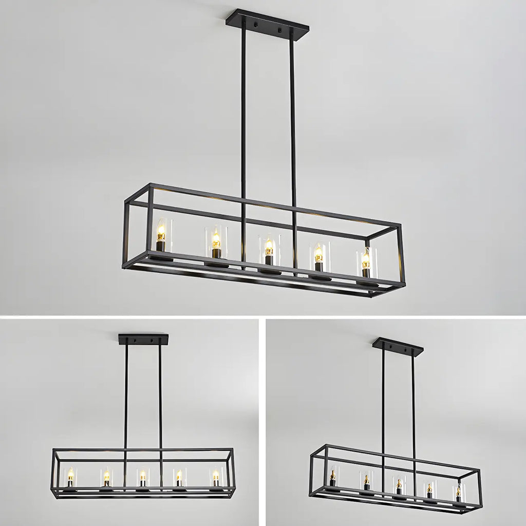 Lampada a sospensione a isola da cucina con 5 luci in vetro nero e stile industriale