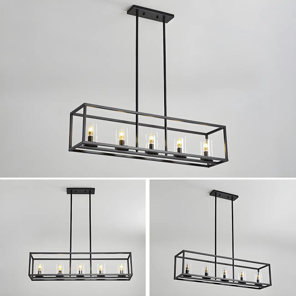 Lampada a sospensione a isola da cucina con 5 luci in vetro nero e stile industriale