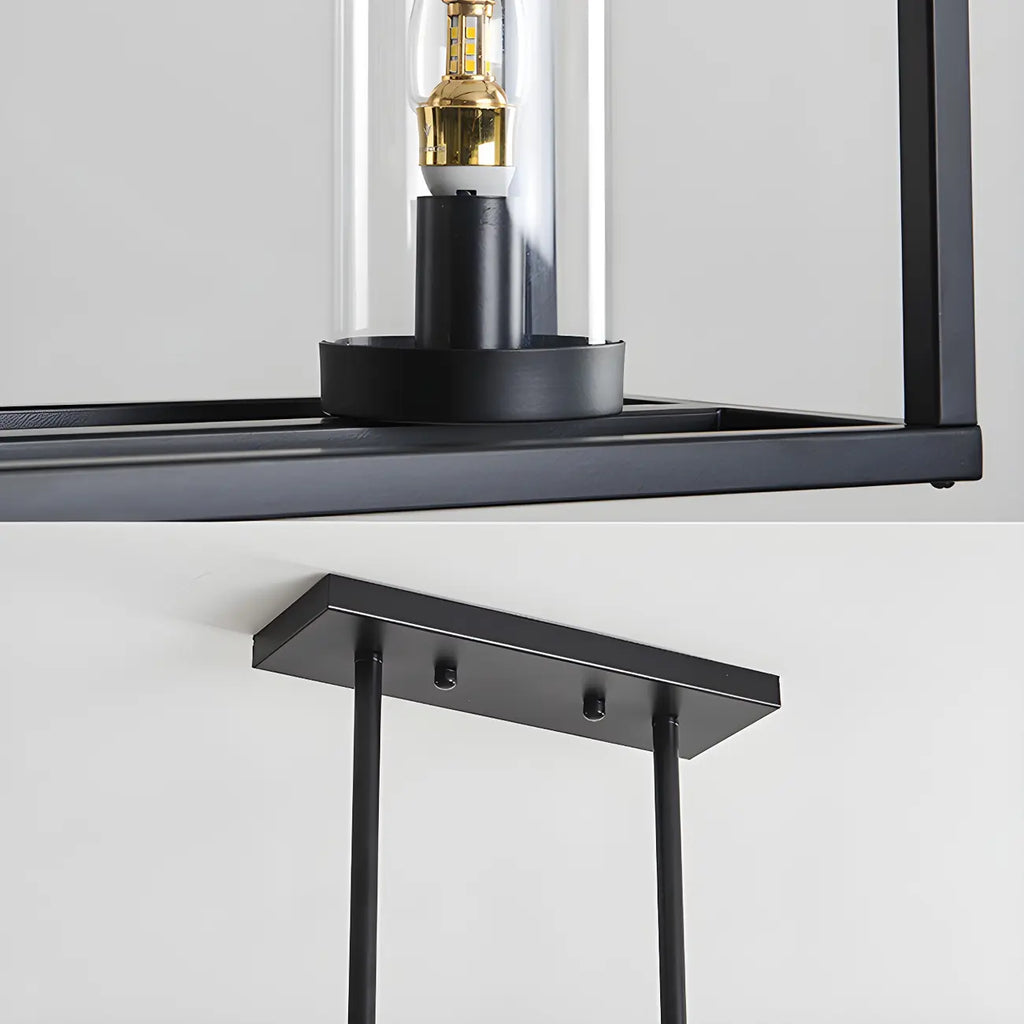 Lampada a sospensione a isola da cucina con 5 luci in vetro nero e stile industriale