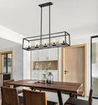 Lampada a sospensione a isola da cucina con 5 luci in vetro nero e stile industriale