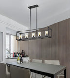 Lampada a sospensione a isola da cucina con 5 luci in vetro nero e stile industriale