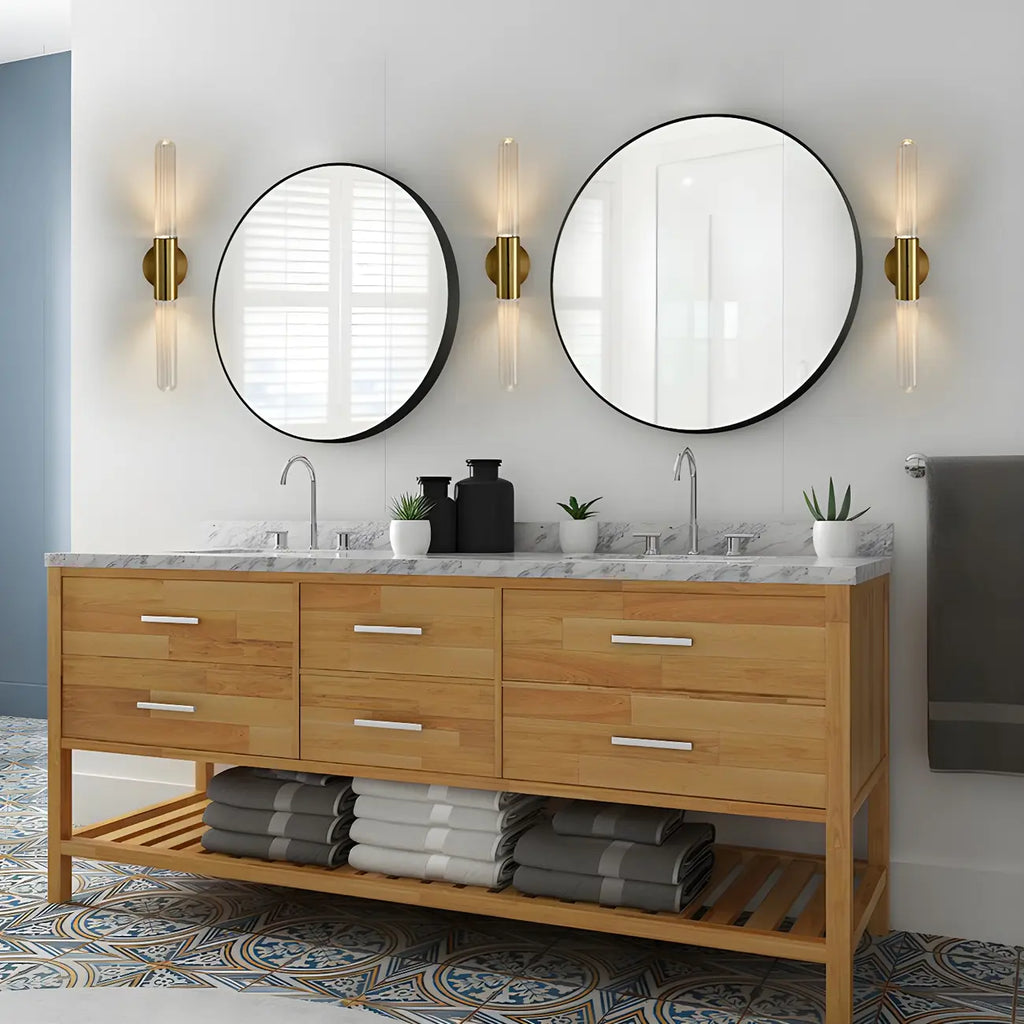 Applique murale cylindrique moderne en laiton à 2 lumières pour salle de bain