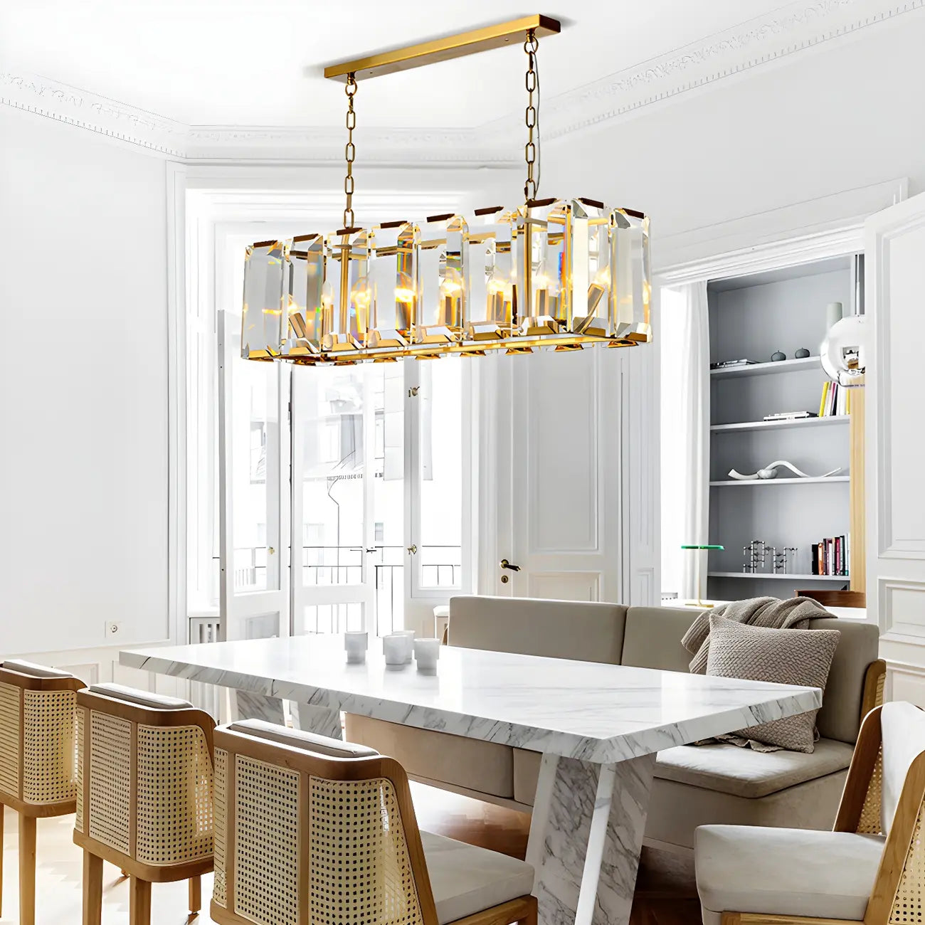 Lustre moderne en cristal noir et or pour îlot central