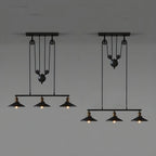 Suspension industrielle en métal noir avec poulie pour cuisine