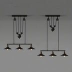 Suspension industrielle en métal noir avec poulie pour cuisine