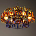 Lampadario Art Déco a cerchio in piuma a 2 livelli con catena regolabile