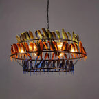 Lampadario Art Déco a cerchio in piuma a 2 livelli con catena regolabile