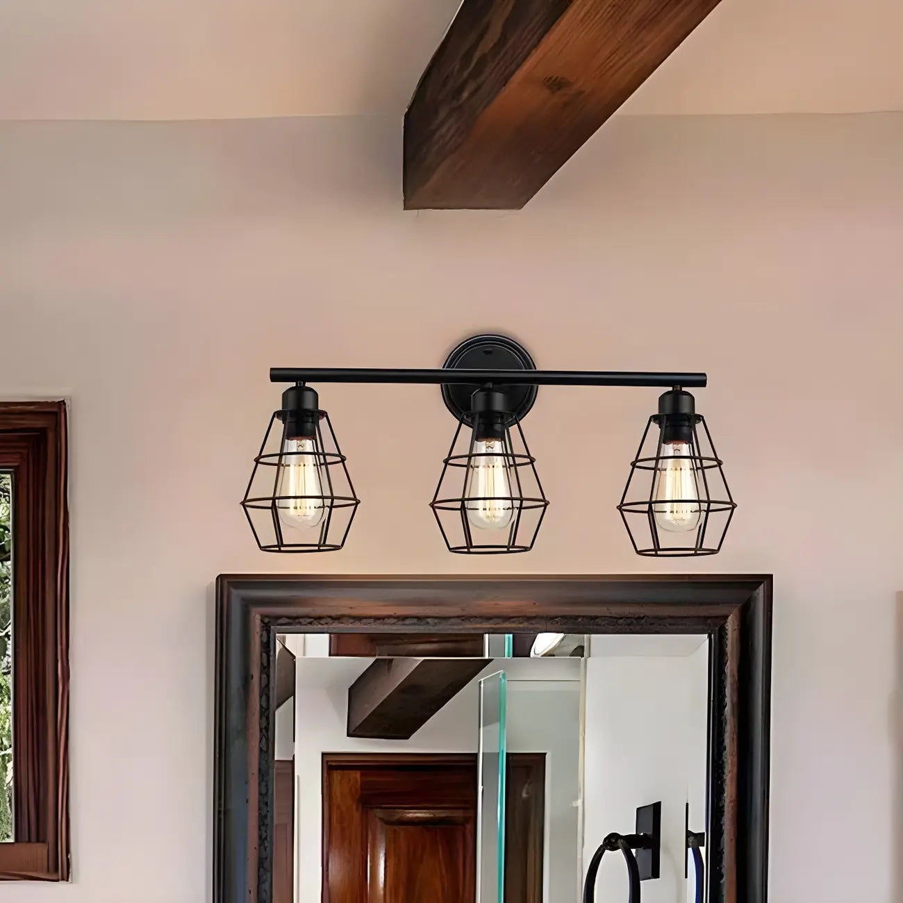 Applique da bagno a LED industriale a 3 luci con gabbia in metallo