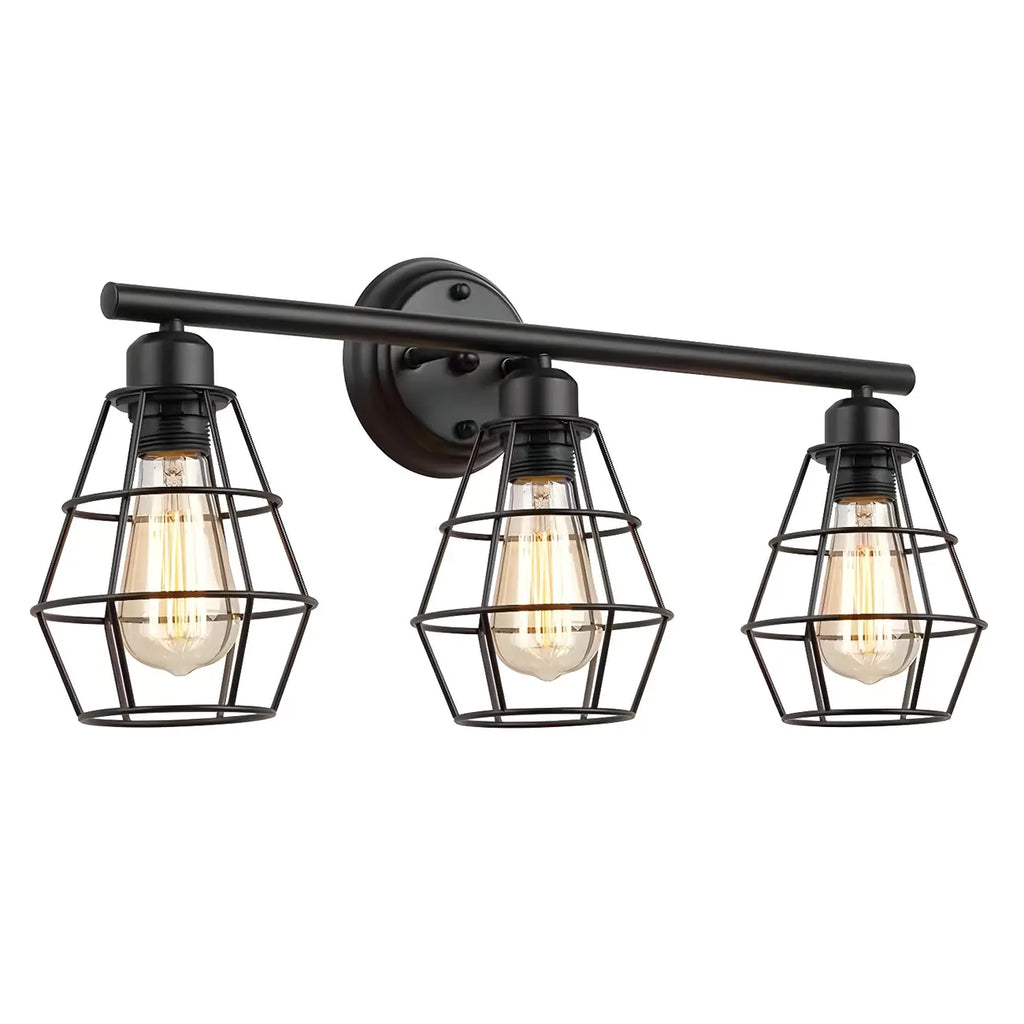 Applique da bagno a LED industriale a 3 luci con gabbia in metallo