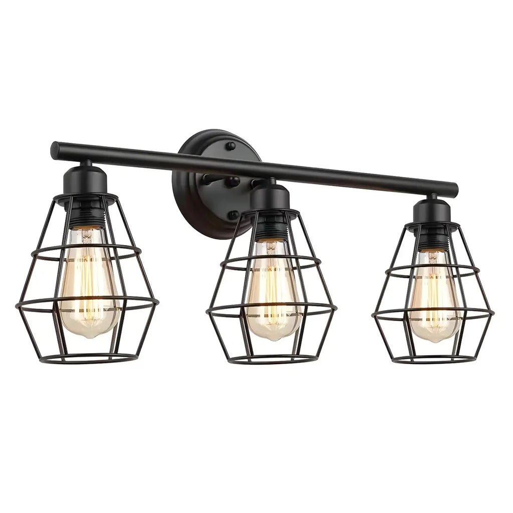 Applique da bagno a LED industriale a 3 luci con gabbia in metallo