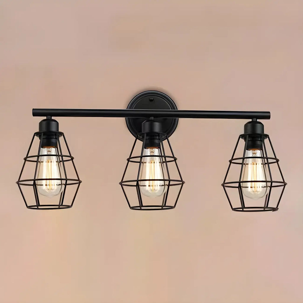 Applique da bagno a LED industriale a 3 luci con gabbia in metallo