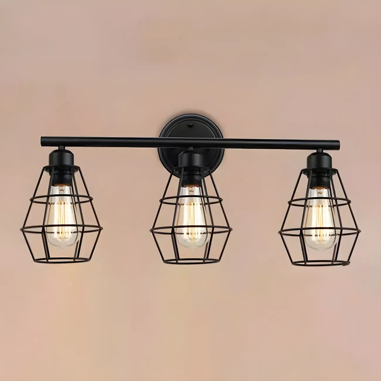 Applique da bagno a LED industriale a 3 luci con gabbia in metallo