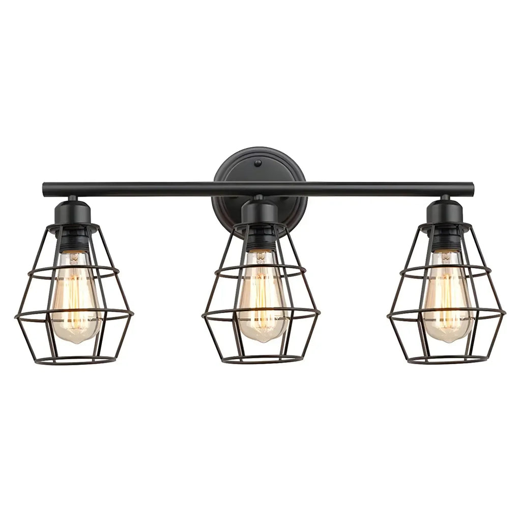 Applique da bagno a LED industriale a 3 luci con gabbia in metallo