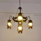 Lustre suspendu vintage réglable en fonte et cuivre, fonctionnant au kérosène, avec verre transparent