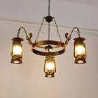 Lustre suspendu vintage réglable en fonte et cuivre, fonctionnant au kérosène, avec verre transparent