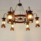 Lustre suspendu vintage réglable en fonte et cuivre, fonctionnant au kérosène, avec verre transparent