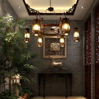 Lustre suspendu vintage réglable en fonte et cuivre, fonctionnant au kérosène, avec verre transparent