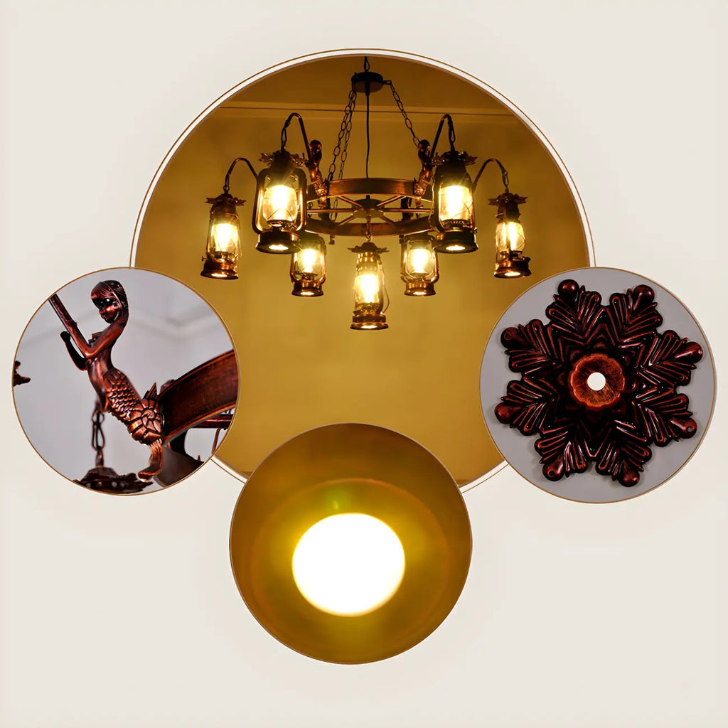 Lustre suspendu vintage réglable en fonte et cuivre, fonctionnant au kérosène, avec verre transparent