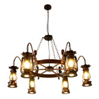 Lustre suspendu vintage réglable en fonte et cuivre, fonctionnant au kérosène, avec verre transparent