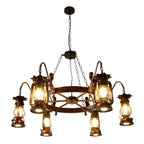 Lustre suspendu vintage réglable en fonte et cuivre, fonctionnant au kérosène, avec verre transparent