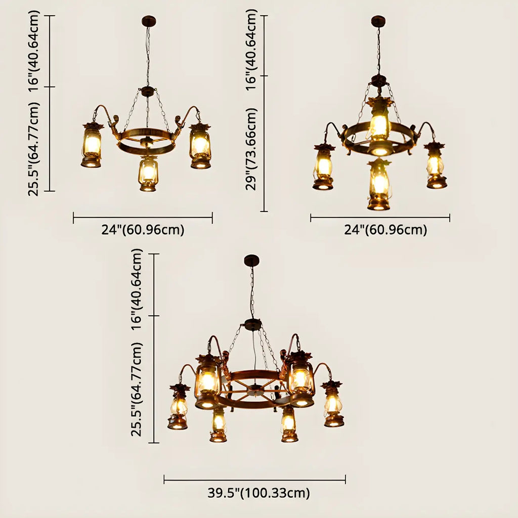 Lustre suspendu vintage réglable en fonte et cuivre, fonctionnant au kérosène, avec verre transparent