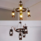 Lustre suspendu vintage réglable en fonte et cuivre, fonctionnant au kérosène, avec verre transparent