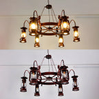 Lustre suspendu vintage réglable en fonte et cuivre, fonctionnant au kérosène, avec verre transparent