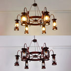 Lustre suspendu vintage réglable en fonte et cuivre, fonctionnant au kérosène, avec verre transparent
