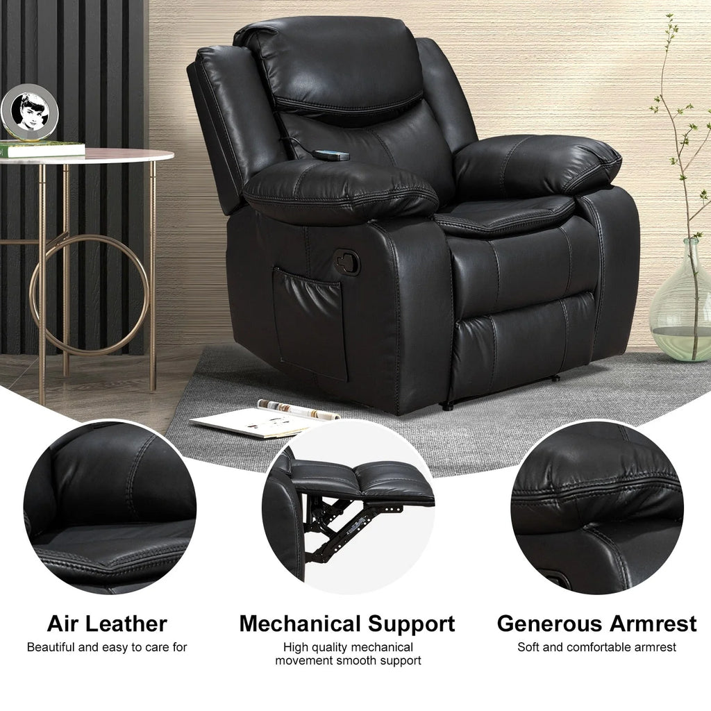 Fauteuil inclinable à large assise en cuir durable avec massage et chauffage