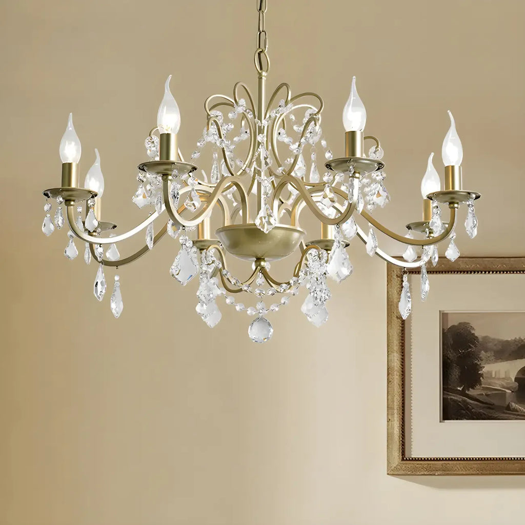 Lustre élégant en métal courbé et cristal doré