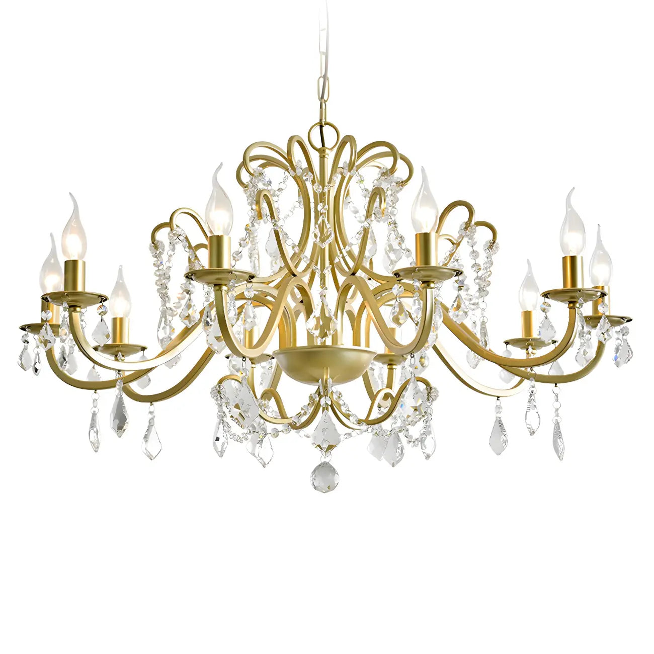 Lustre élégant en métal courbé et cristal doré